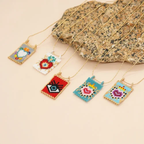 Boho Design for Women: Evil Eye Necklace Cross Pendant, Miyuki Beaded Choker Necklace Gift for Friends
