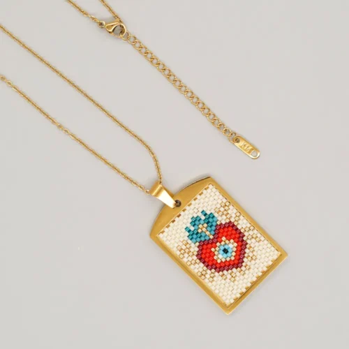 Boho Design for Women: Evil Eye Necklace Cross Pendant, Miyuki Beaded Choker Necklace Gift for Friends
