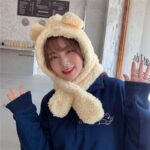 Stay Fashionable and Cozy with Women’s Solid Color Bear Ears Hat Scarf