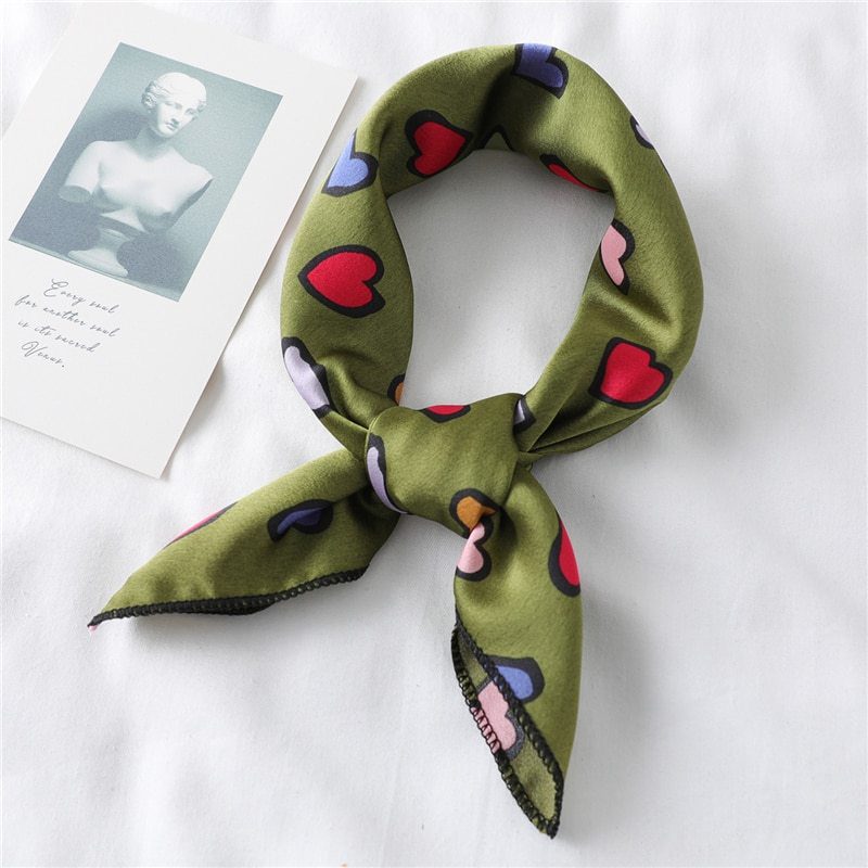 Heart Print Silk Scarf for Hair, Neck, and More – Versatile Women’s Accessory