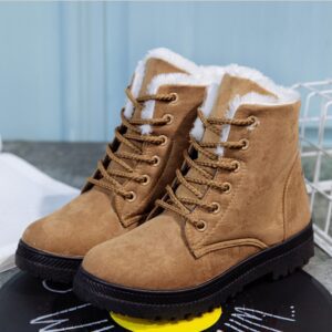 Women's Suede Mid-Calf Snow Boots: Fur-Lined, Flat, Lace-Up Winter Riding Booties