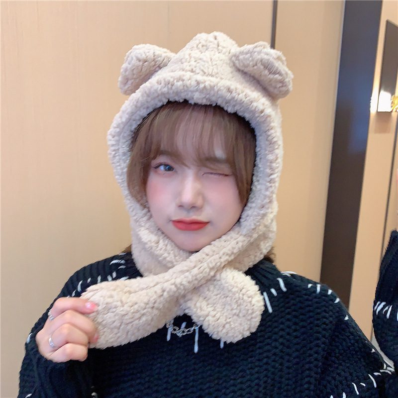 Stay Fashionable and Cozy with Women’s Solid Color Bear Ears Hat Scarf