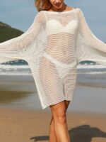 Solid Color Open Stitch Beach Cover-Up Sweater for Women