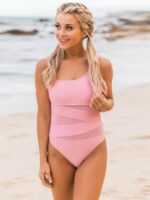Oblique Shoulder Bikini with Gauze Splicing One-Piece Swimsuit for Women