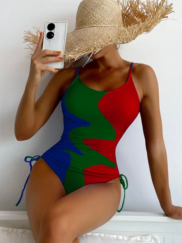 Colorblock Drawstring One-Piece Swimsuit for Women