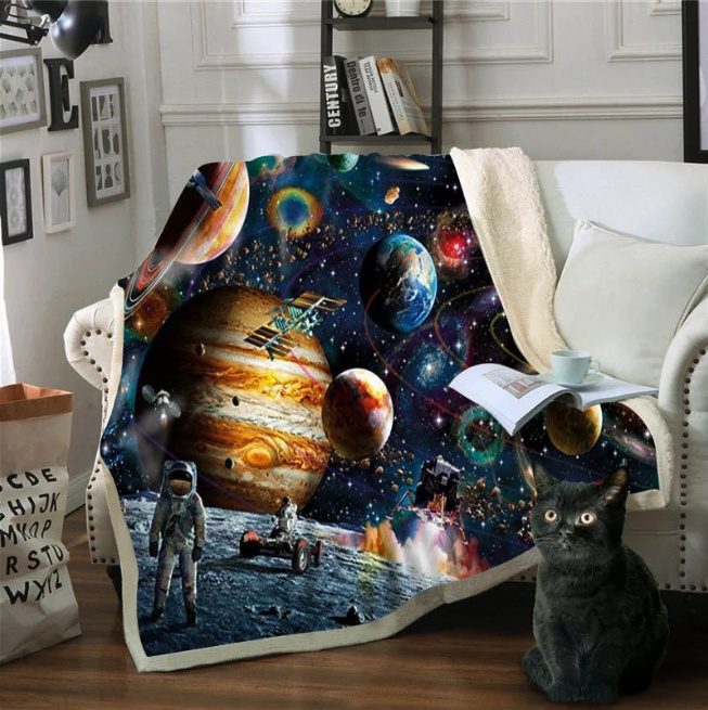 Sloth Cartoon Animal Plush Blanket – Planet Star Bedding Universe Outer Space Sherpa Fleece Blanket by BeddingOutlet