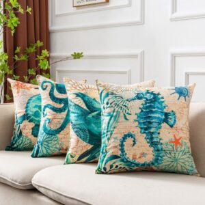 Sea Inspired Printed Cushion Covers – Decorative Throw Pillow Cases for Home Décor, Sofa, Chair, and Seat