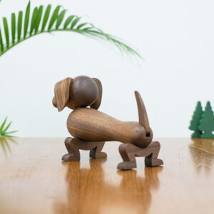 Handmade Black Walnut Wooden Sausage Dog Statue – Desktop Figurine Animal Ornament for Living Room, 8.6 Inches Long