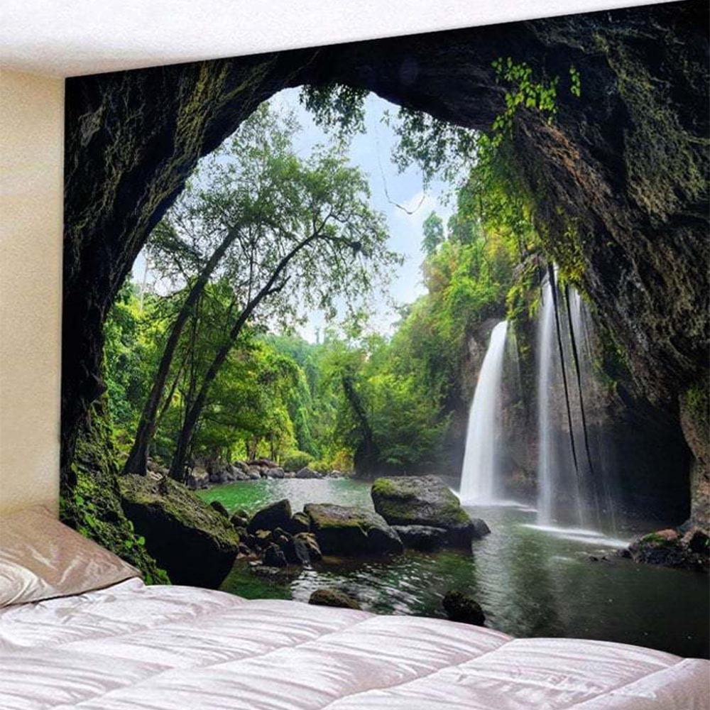 Beautiful Cave Waterfall Print Hippie Tapestry
