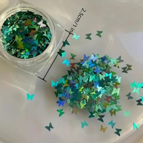 Shimmering Holographic Nail Glitter Sequins / 3D Laser-Designed Butterflies in Green, Pink, and Silver - Exquisite Nail Art Decorations for Acrylic Nails-USA Warehouse 3-7 days delivery - Image 2