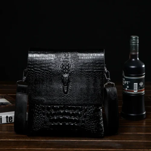 Alligator Pressed Leather Men's Shoulder Bag - Luxury Crocodile Grain Crossbody Bag