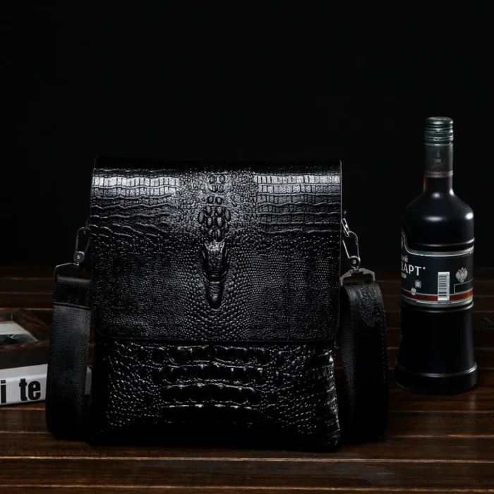 Alligator Pressed Leather Men's Shoulder Bag / Luxury Brand Crocodile Grain Crossbody Bag