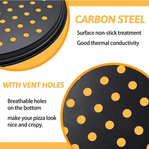 Round Deep Dish Pizza Baking Pan - Nonstick Carbon Steel Crisper Tray