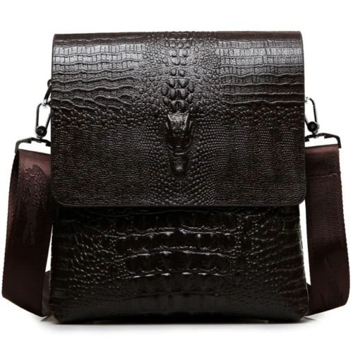 Alligator Pressed Leather Men's Shoulder Bag - Luxury Crocodile Grain Crossbody Bag