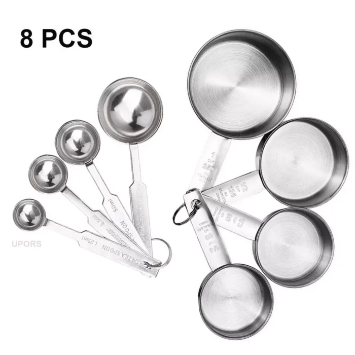 UPORS Premium Stainless Steel Measuring Cups and Spoons Set - Stackable Kitchen Measuring Spoon Set for Accurate Measurements