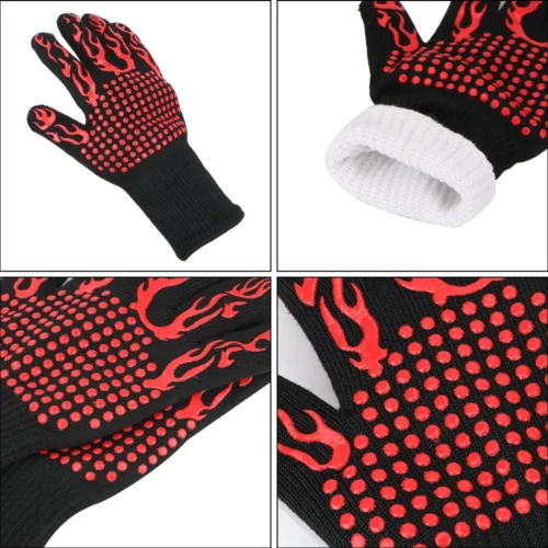Heat Resistant Oven Mitts Non Slip Flame Retardant Microwave Oven Gloves and BBQ Gloves