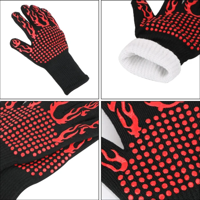 Heat Resistant Oven Mitts - Non-Slip and Flame Retardant Microwave, Oven Gloves, and BBQ