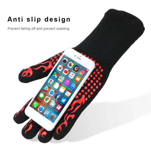 Heat Resistant Oven Mitts Non Slip Flame Retardant Microwave Oven Gloves and BBQ Gloves
