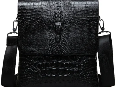 Alligator Pressed Leather Men's Shoulder Bag - Luxury Crocodile Grain Crossbody Bag