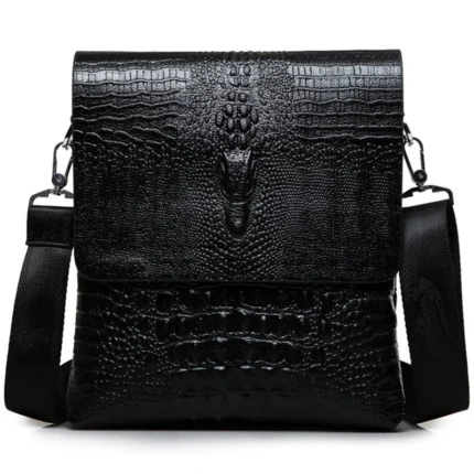 Alligator Pressed Leather Men's Shoulder Bag / Luxury Brand Crocodile Grain Crossbody Bag
