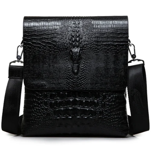 Alligator Pressed Leather Men's Shoulder Bag - Luxury Crocodile Grain Crossbody Bag