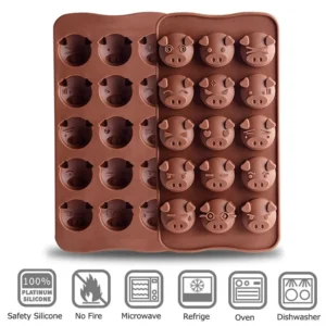 Creative 15-Hole Pig-Shaped Silicone Chocolate Mold – Ideal for Fondant, Candy, Cakes, Waffles, and Decorative Baking – Must-Have Baking Accessories