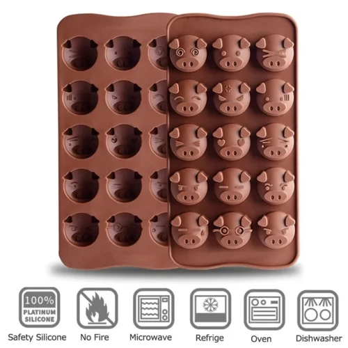 15 Hole Pig Silicone Chocolate Mold for Fondant and Decorative Baking