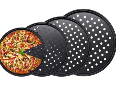 Round Deep Dish Pizza Baking Pan - Nonstick Carbon Steel Crisper Tray