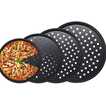 Round Deep Dish Pizza Baking Pan – Nonstick Carbon Steel Pizza Crisper Tray with Holes for Perfectly Crispy Crusts