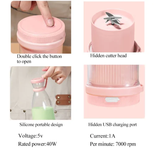 USB Rechargeable Mini Electric Blender - Portable Juice Bottle for Smoothies and Ice