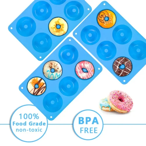6-Hole Silicone Donut Mold Baking Pan - Non-Stick Pastry and Dessert Tool