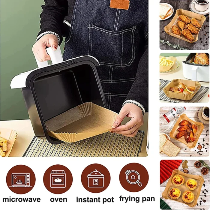 50-pack of Air Fryer Disposable Paper Liners / Non-Stick Parchment Baking Papers in Various Sizes for Cooking and Steaming in Your Airfryer