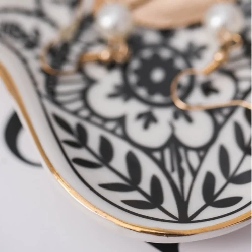 Cactus Flower Hand Ceramic Trinket Dish - Decorative Jewelry Storage Tray and Vanity Organizer