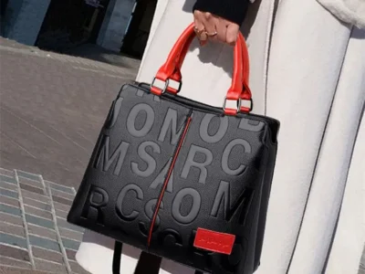 Large Capacity Soft Leather Bag with Embossed Letter Detail - A Fashionable Shoulder Bag Choice