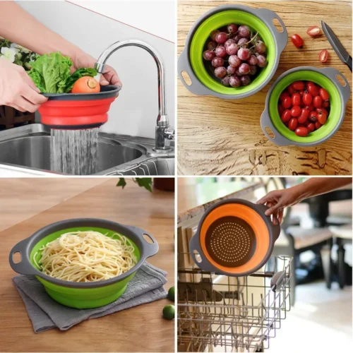 Round and Square Collapsible Colanders - Folding Fruit and Vegetable Strainers with Handles