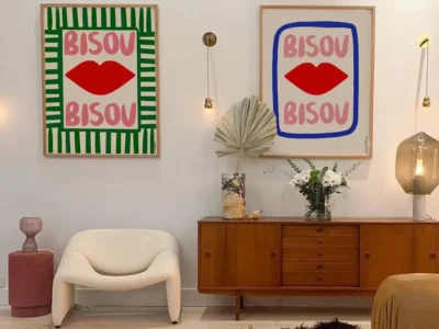Eclectic Pink French Quotes Wall Art Canvas Painting - Maximalist Bisou Bisou, Bonjour, Bonne Nuit Posters for Unique Living Room Home Decor