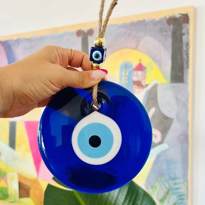 Turkish Glass Blue Evil Eye Wall Hanging - Home Decor, House Protection, and Gift Idea for Wall Decoration