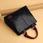 Large Capacity Soft Leather Bag with Embossed Letter Detail - A Fashionable Shoulder Bag Choice