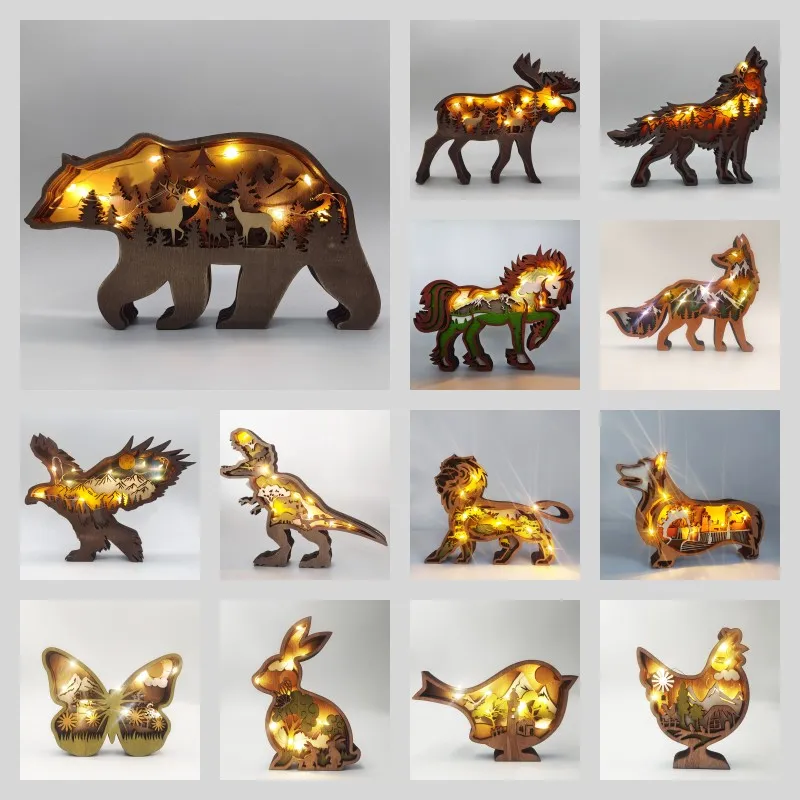 Creative Animal Wooden Table Lamp: Battery-Operated LED Night Light