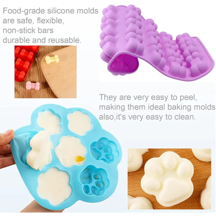Non-Stick Food-Grade Silicone Paw Cake and Bone Chocolate Molds – Perfect for Making Candy, Jelly, and More