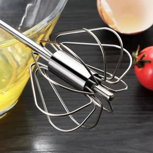 Stainless Steel Semi Automatic Egg Beater Whisk - Manual Rotating Kitchen Tool for Mixing Batter and Cream