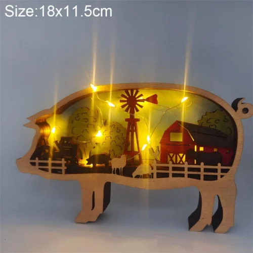 Creative Animal Wooden Table Lamp: Battery-Operated LED Night Light