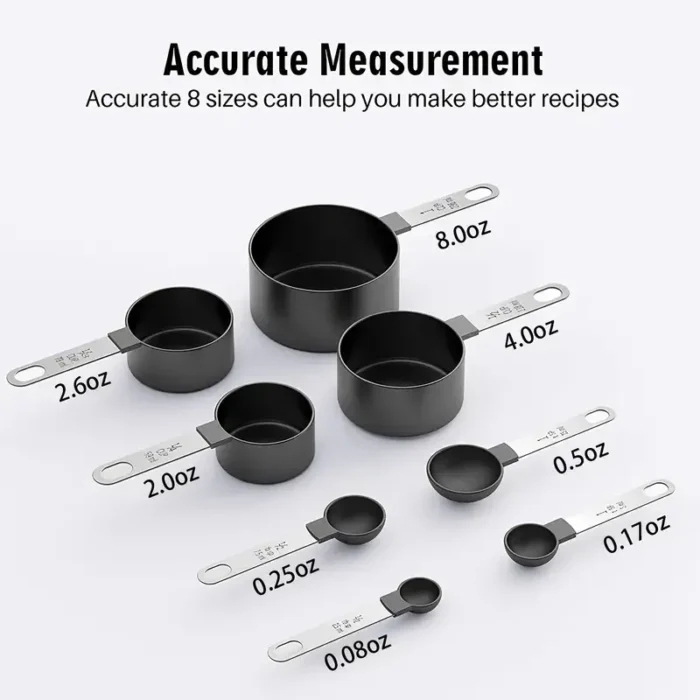 8-Piece Measuring Cups and Spoons Set - Stackable with Stainless Steel Handles for Accurate Measurement of Dry and Liquid Ingredients