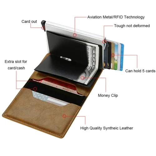 RFID Credit Card Holder, Small Leather Bank Cardholder Case, Slim, and Thin Magic Mini Wallet