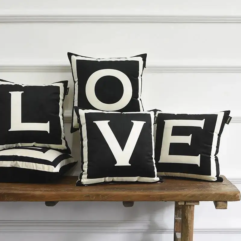Letter Alphabet Printed Black And White Pillowcase Decorative Pillows Cushion Cover Pillow Case For Home Sofa Car Home Decor