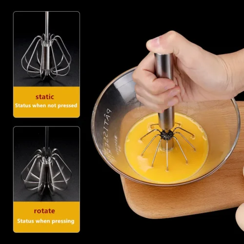 Stainless Steel Semi Automatic Egg Beater Whisk - Manual Rotating Kitchen Tool for Mixing Batter and Cream