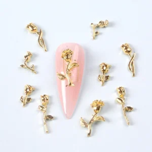 10Pcs Vintage Rose Metal Flowers for Nail Charms: Gold Alloy Punk Style Nail Art Decorations for DIY Nail Designs