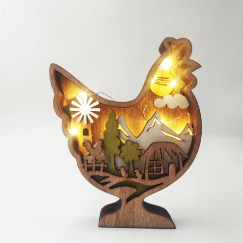 Creative Animal Wooden Table Lamp: Battery-Operated LED Night Light
