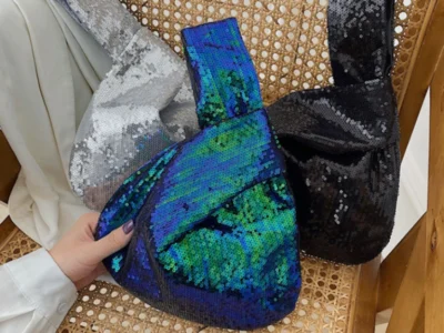 Reversible Sequin Evening Bag for Ladies and Girls - Small Glitter Wrist Knot Bag for a Luxurious Fashion Statement
