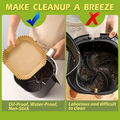 50-Pack Air Fryer Disposable Paper Liners - Non-Stick Baking and Cooking Liners for Easy Cleanup